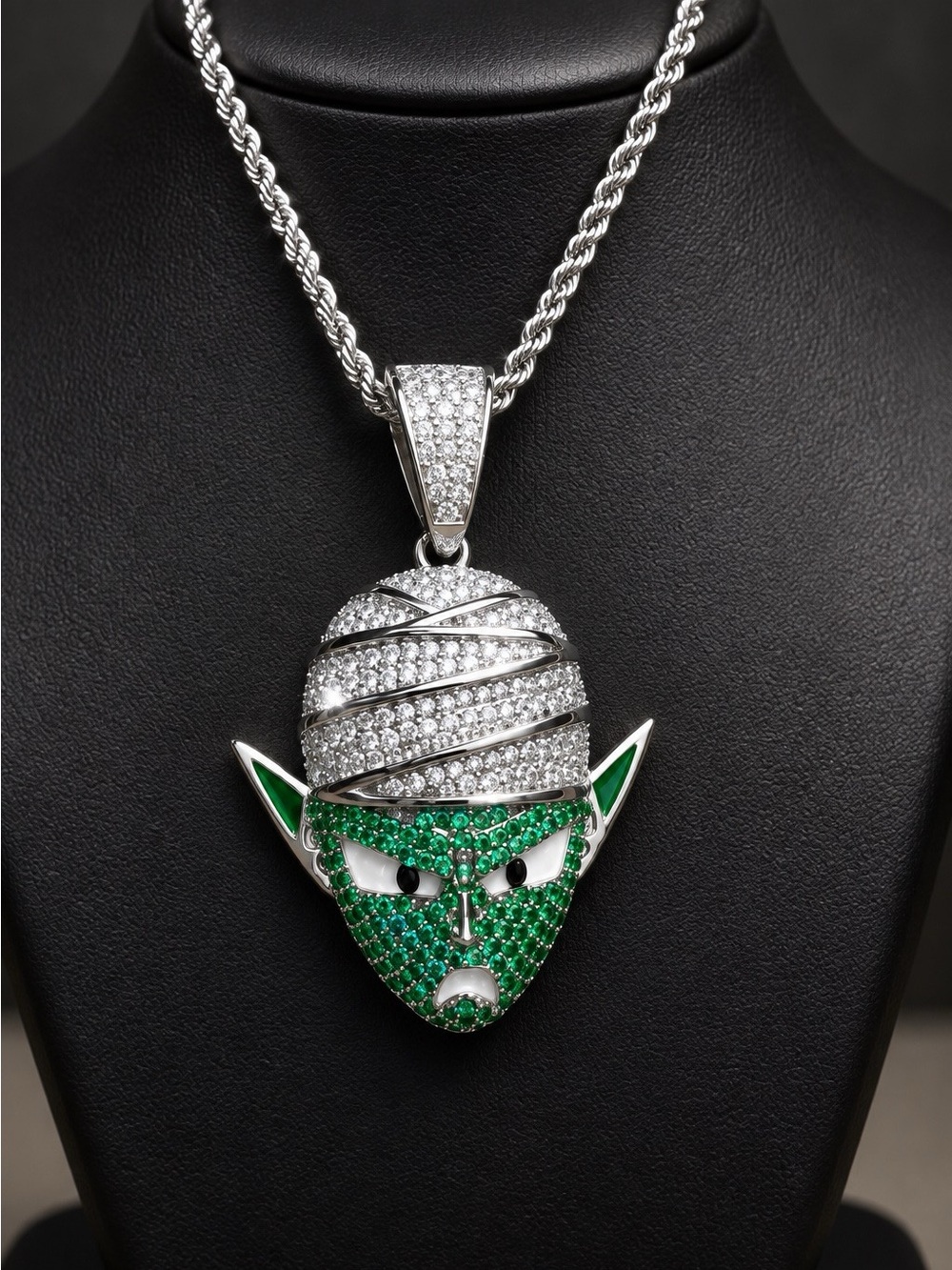 Moissanite “Piccolo” Dragon Ball Z Pendant + Twisted Rope Chain